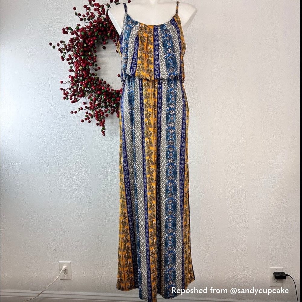 NAIF Yellow and Navy Striped Boho Maxi Dress